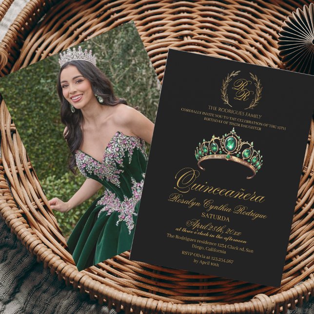Spanien Quinceanera Black Guld 15:e födelsedagen Inbjudningar (Skapare uppladdad)