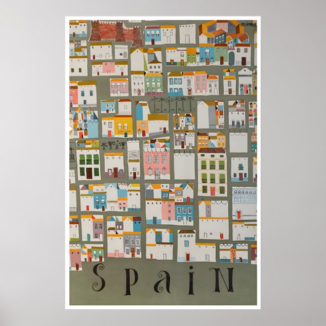 Spanien Resa Poster Spanska Gatukonst Hus (Framsidan)