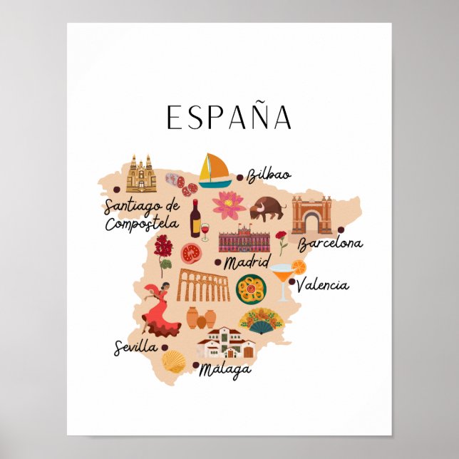 Spanien reser karta poster (Framsidan)