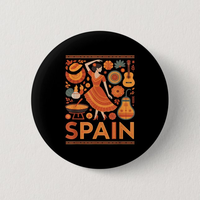 Spanien rolig spansk kultur flamenco gitarr paella knapp (Framsida)
