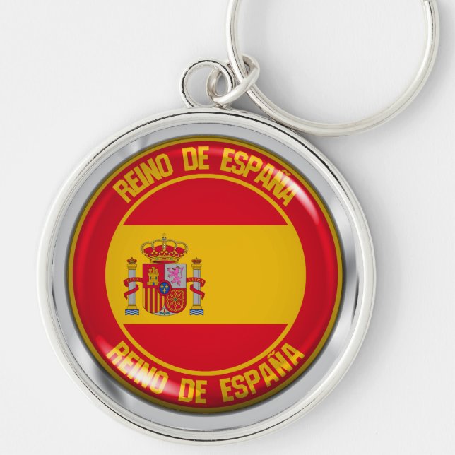 Spanien Round Emblem Rund Silverfärgad Nyckelring (Framsidan)