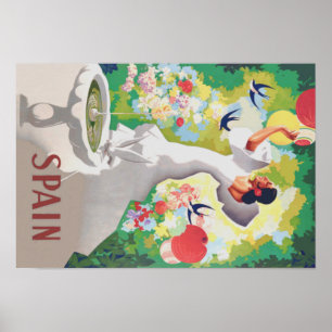 Spanien Senorita Birds Flowers Fiesta Garden Poster