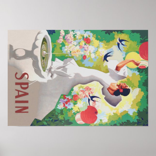 Spanien Senorita Birds Flowers Fiesta Garden Poster (Framsidan)