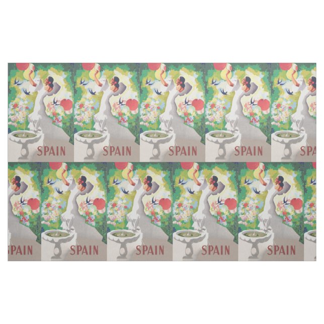 Spanien Senorita Birds Flowers Fiesta Garden Tyg (Yard)