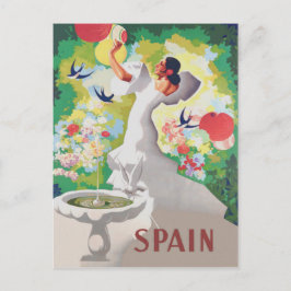 Spanien Senorita Fåglar Blommor Fiesta Trädgård Vykort