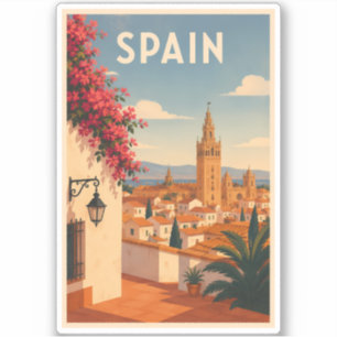 Spanien Sevilla Illustration Resa Konst Vintage Klistermärken