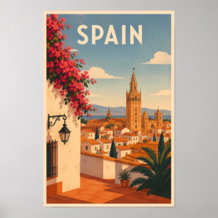 Spanien Sevilla Illustration Resa Konst Vintage Poster