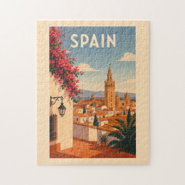 Spanien Sevilla Illustration Resa Konst Vintage Pussel (Vertikal)