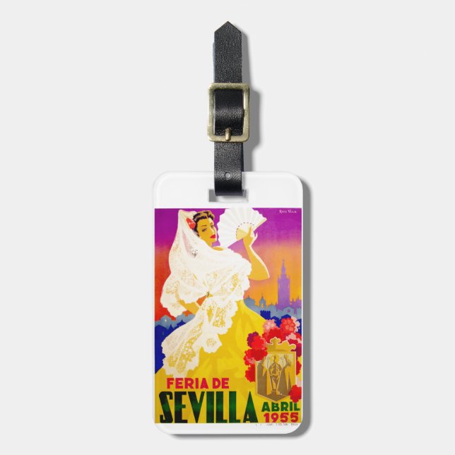 Spanien Seville April mässaaffisch 1955 Bagagebricka (Vertikal Framsida)