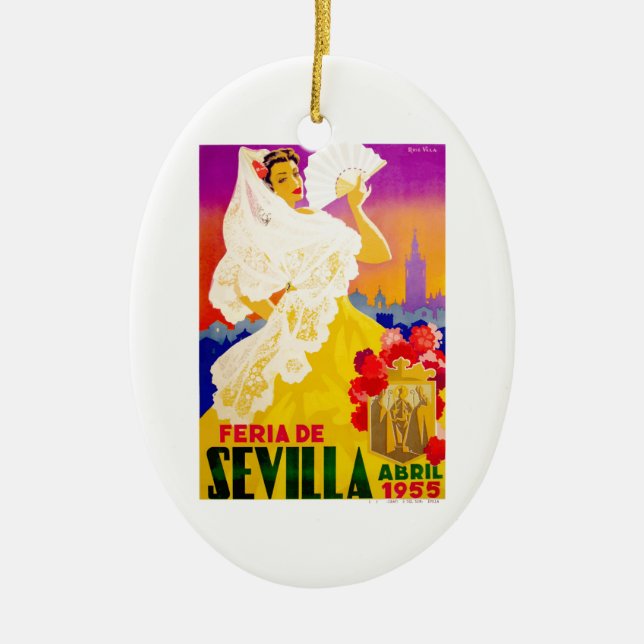 Spanien Seville April mässaaffisch 1955 Julgransprydnad Keramik (Framsidan)