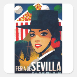 Spanien Seville April mässaaffisch 1969 Fyrkantigt Klistermärke