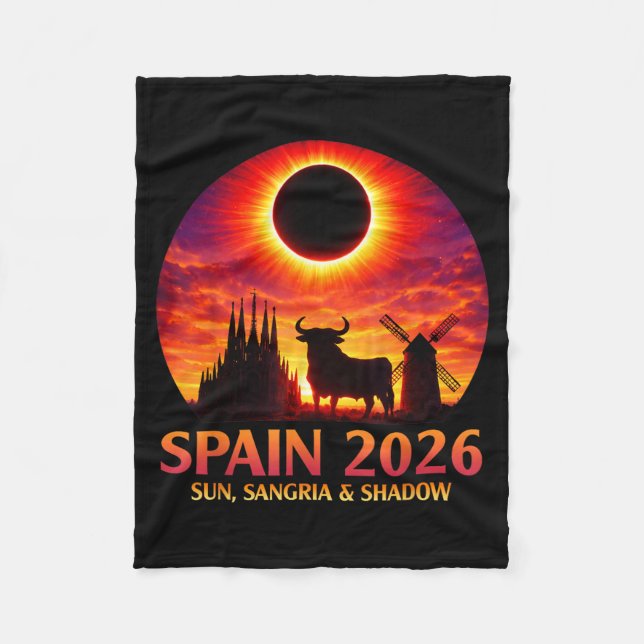 Spanien Solförmörkelse Jägare 2026 Augusti 12 Somm Fleecefilt (Framsidan)