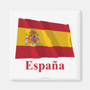 Spanien som vinkar flagga med namn i spanjor magnet