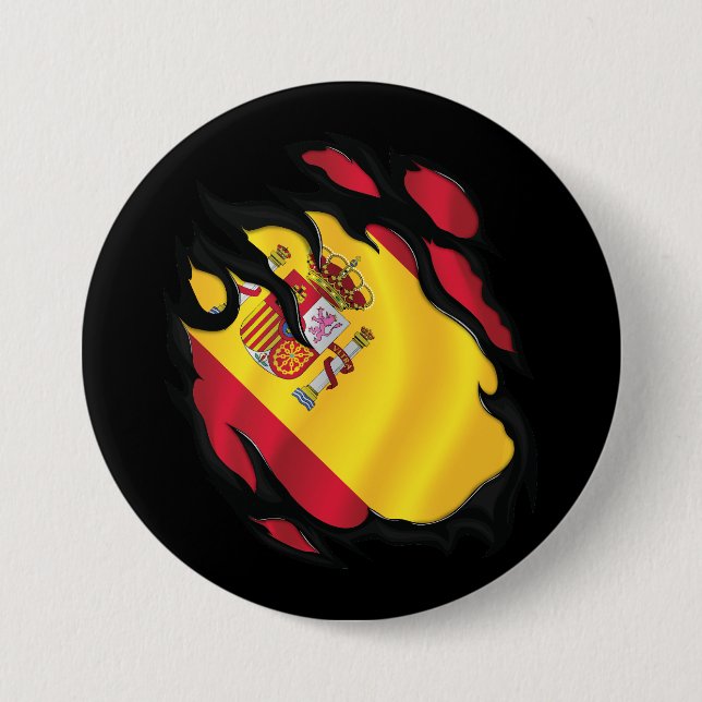 Spanien Sönderriven Flagga Knapp (Framsida)