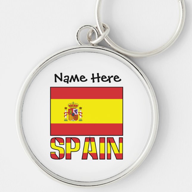 Spanien Spansk Flagga Svart Personalisering  Rund Silverfärgad Nyckelring (Framsidan)