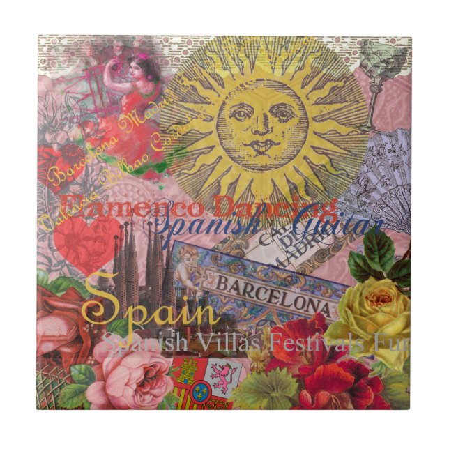 Spanien Sunshine Spain Travel Art Kakelplatta (Framsidan)