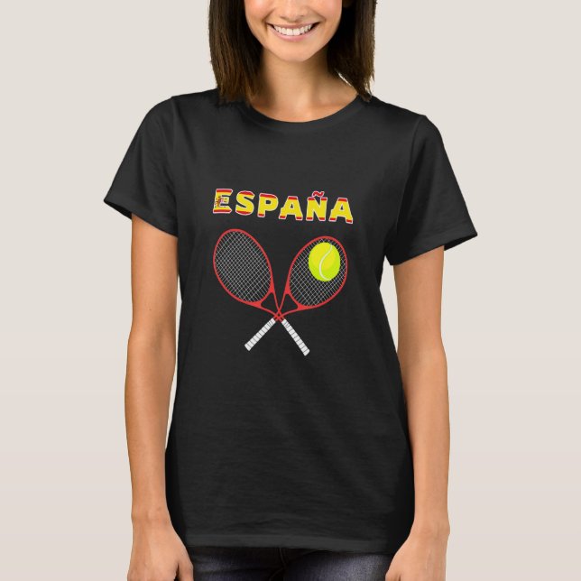 Spanien Tennis Boll Racket Land Flagga Espaa Playe T Shirt (Framsida)