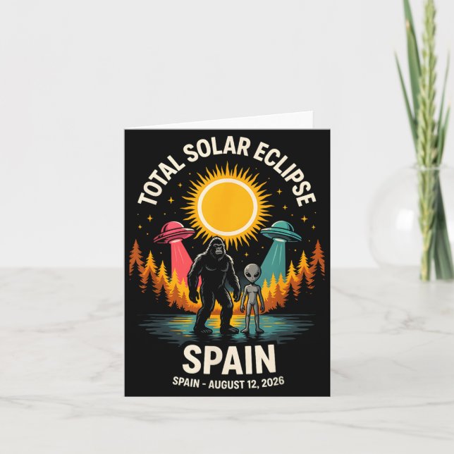 Spanien Total solförmörkelse 2026 Bigfoot Alien Kort (Framsida)