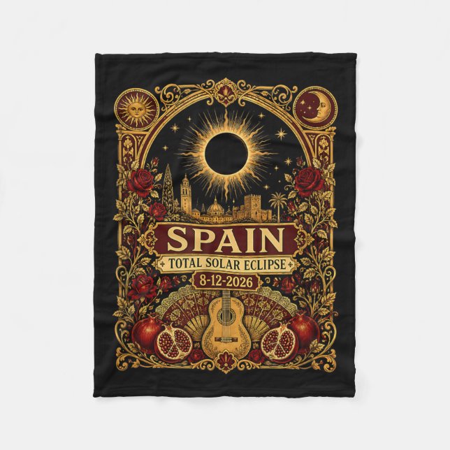 Spanien Total solförmörkelse 2026 Sevilla 12 augus Fleecefilt (Framsidan)