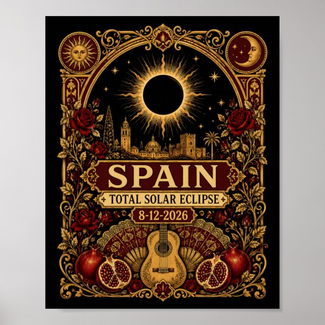 Spanien Total solförmörkelse 2026 Sevilla 12 augus Poster (Framsidan)