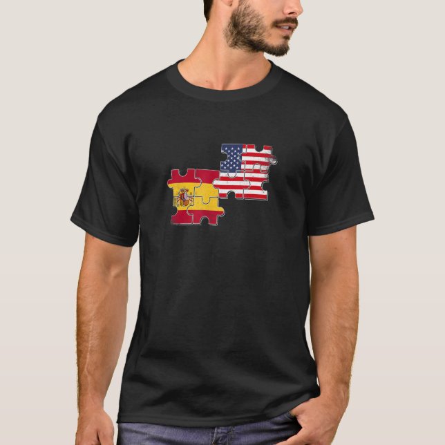 Spanien Usa Kärlek Roots spansk amerikansk Flagga T Shirt (Framsida)