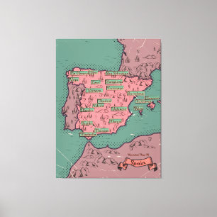 Spanien Vintage gammal karta Canvastryck