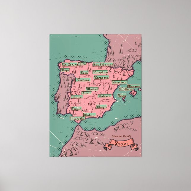 Spanien Vintage gammal karta Canvastryck (Framsida)