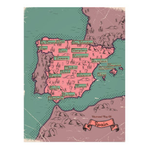 Spanien Vintage gammal karta Fototryck