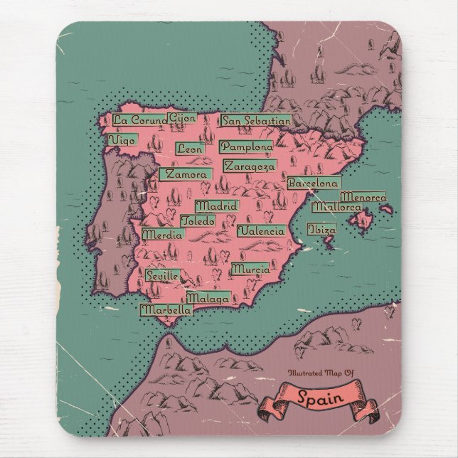 Spanien Vintage gammal karta Musmatta (Framsidan)
