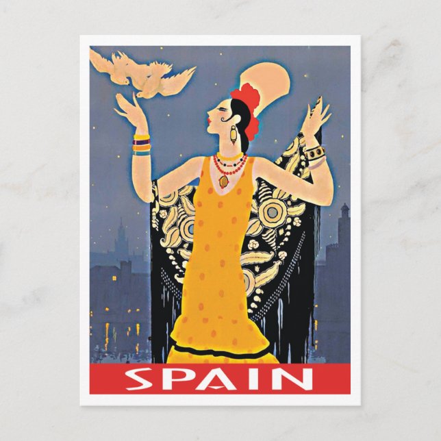 Spanien vintage resor stil illustration vykort (Framsida)