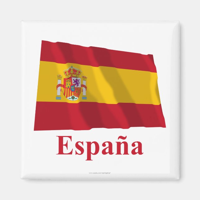 Spanien Wave Flagga with Namn på spanska Magnet (Framsidan)