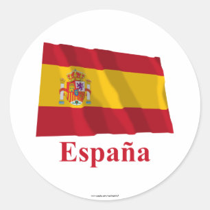 Spanien Wave Flagga with Namn på spanska Runt Klistermärke
