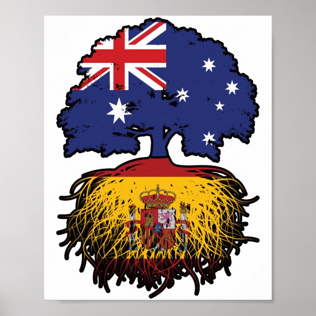 Spaniens australiska Australien Träd Roots Flagga Poster (Framsidan)