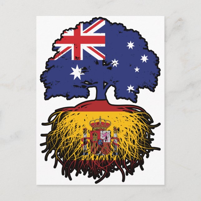 Spaniens australiska Australien Träd Roots Flagga Vykort (Framsida)