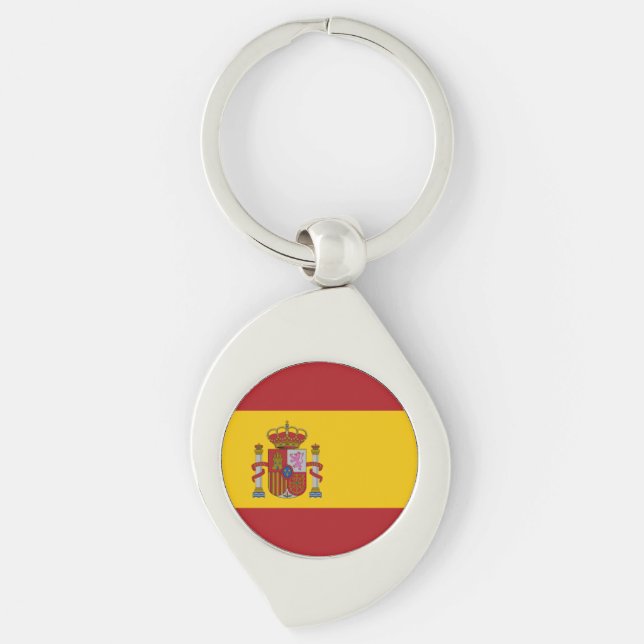 Spaniens flagga swirl silverfärgad nyckelring (Framsidan)