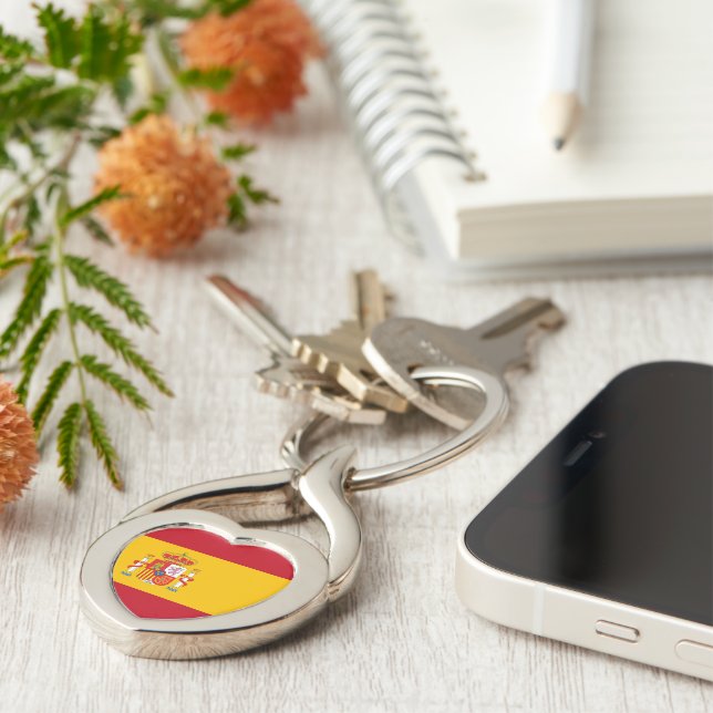 Spaniens flagga twisted heart silverfärgad nyckelring (Sidan)