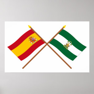 Spaniens och Andalusiens korsda flaggor Poster