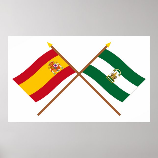 Spaniens och Andalusiens korsda flaggor Poster (Framsidan)