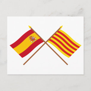 Spaniens och Kataloniens korsda flaggor Vykort
