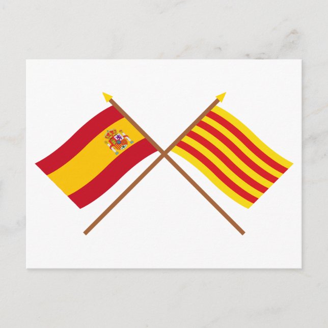 Spaniens och Kataloniens korsda flaggor Vykort (Framsida)