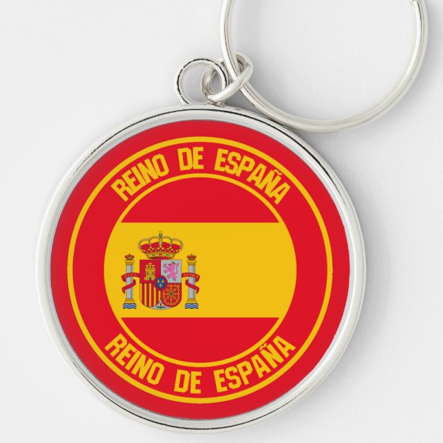 Spaniens runda emblem rund silverfärgad nyckelring (Framsidan)