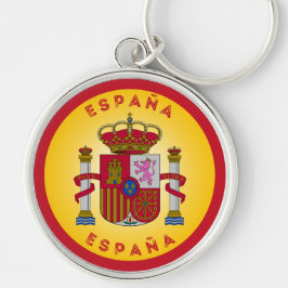 Spaniens statsvapen cirkelform rund silverfärgad nyckelring