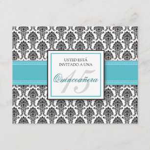 SPANISH Aqua Damask Quinceañera Invitación Inbjudningar