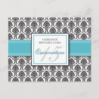 SPANISH Aqua Damask Quinceañera Invitación Inbjudningar