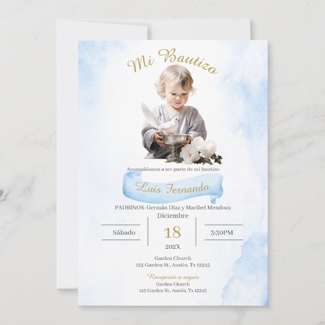 Spanish Baptism Boy Inbjudningar (Framsida)