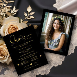 Spanish Black Trendy Quinceañera Collage 4 Photos OSA Kort