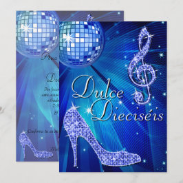 Spanish Blue Disco Ball & Sparkle Heels Sweet 16 Inbjudningar