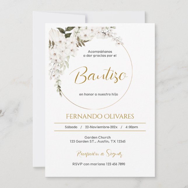 Spanish Boho Baptism Floral invitation Inbjudningar (Framsida)