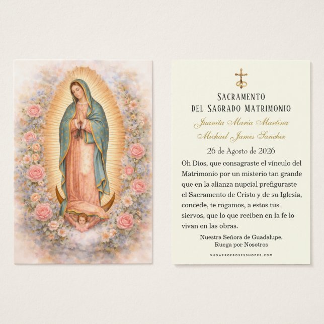 Spanish Catholic Guadalupe Wedding Holy Card Visitkort (Framsida & baksida)