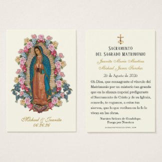 Spanish Catholic Guadalupe Wedding Holy Card Visitkort